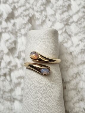 Vintage Gold Plated Double-Opal Bypass Ring